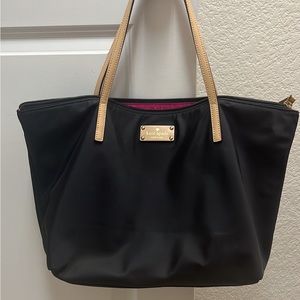 Kate Spade Black Nylon Tote Leather Straps EUC